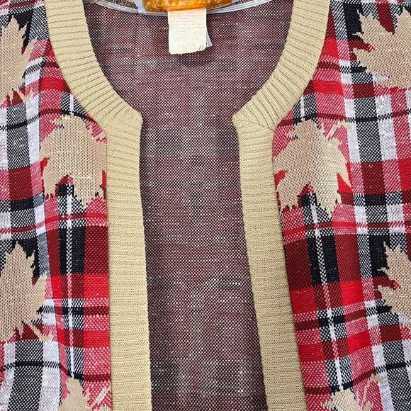 Vintage Momentum Silk Polyester Blend Open Front Leaf Print Cardigan Sweater M - Picture 9 of 9